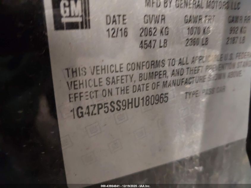 2017 Buick Lacrosse Essence VIN: 1G4ZP5SS9HU180965 Lot: 43984841