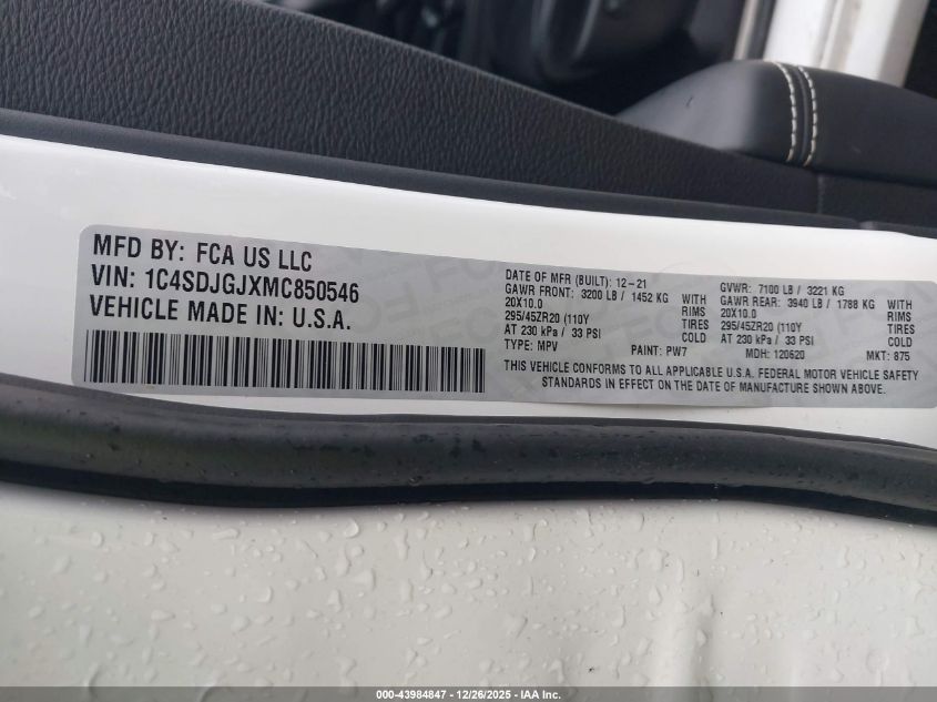 2021 Dodge Durango - 1C4SDJGJXMC850546