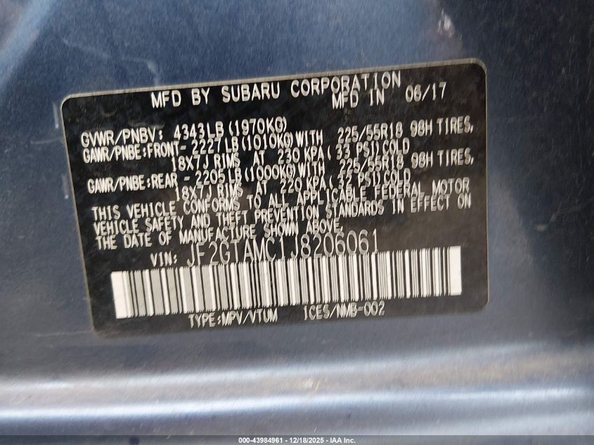 2018 Subaru Crosstrek 2.0I Limited VIN: JF2GTAMC1J8206061 Lot: 43984961