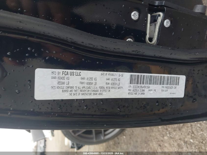 2016 Dodge Charger Srt Hellcat VIN: 2C3CDXL99GH301560 Lot: 43984989