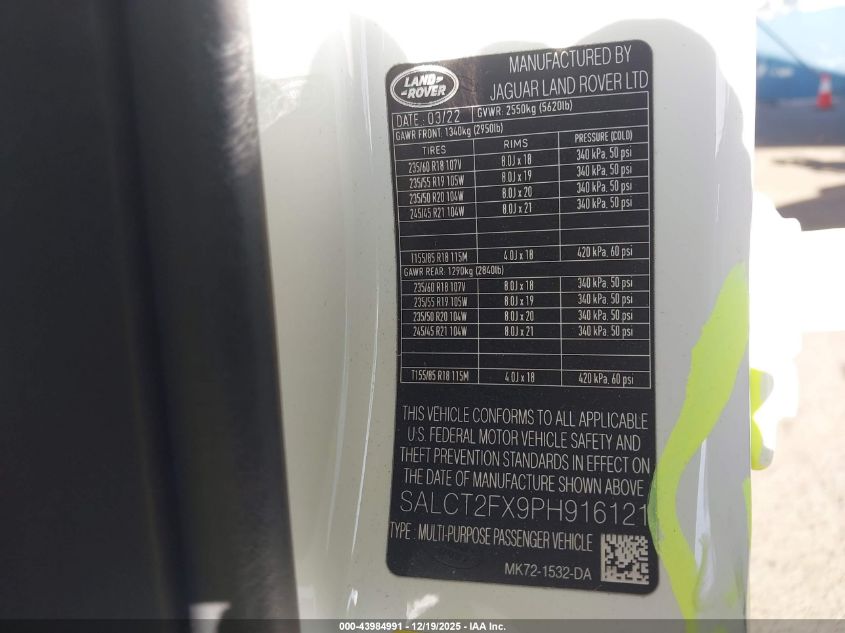 2023 Land Rover Discovery Sport S R-Dynamic VIN: SALCT2FX9PH916121 Lot: 43984991