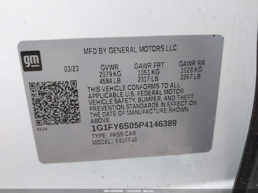 2023 Chevrolet Bolt Euv Fwd Lt VIN: 1G1FY6S05P4146389 Lot: 43985046