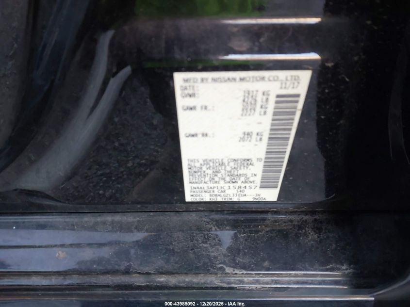 2018 Nissan Altima 2.5 S VIN: 1N4AL3AP1JC158457 Lot: 43985092