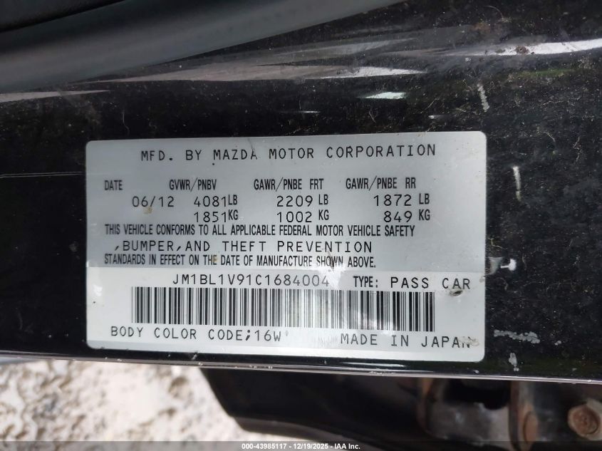 2012 Mazda Mazda3 S Touring VIN: JM1BL1V91C1684004 Lot: 43985117