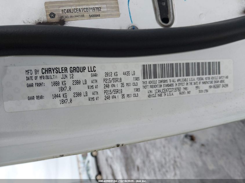 2012 Jeep Compass Latitude VIN: 1C4NJCEA7CD719782 Lot: 43985124
