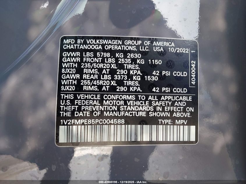 2023 Volkswagen Id.4 Pro S/Pro S Plus VIN: 1V2FMPE85PC004588 Lot: 43985195