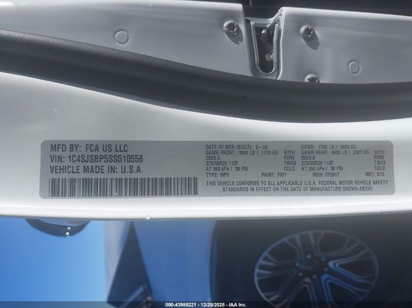 2025 Jeep Wagoneer L Series Ii 4X4 VIN: 1C4SJSBP5SS510556 Lot: 43985221