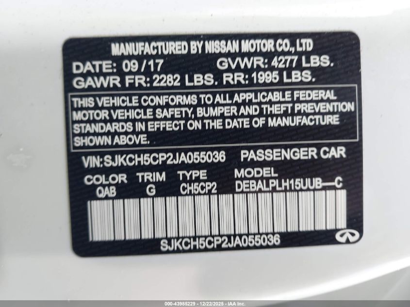 2018 Infiniti Qx30 VIN: SJKCH5CP2JA055036 Lot: 43985229