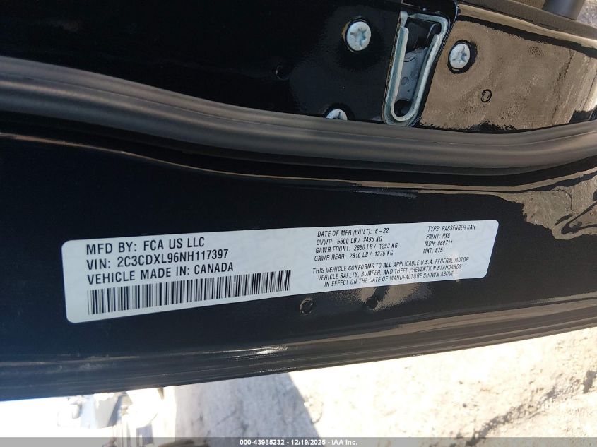 2022 Dodge Charger Srt Hellcat Redeye Widebody VIN: 2C3CDXL96NH117397 Lot: 43985232