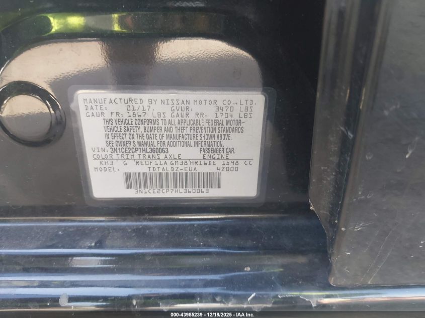 2017 Nissan Versa Note Sv VIN: 3N1CE2CP7HL360063 Lot: 43985239