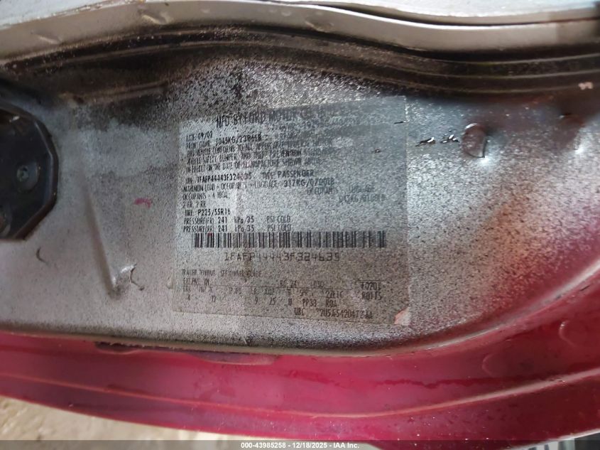 2003 Ford Mustang VIN: 1FAFP44443F324635 Lot: 43985258