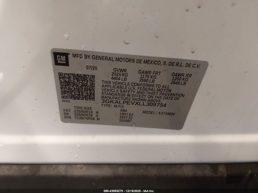 2020 GMC Terrain Slt VIN: 3GKALPEVXLL309754 Lot: 43985279