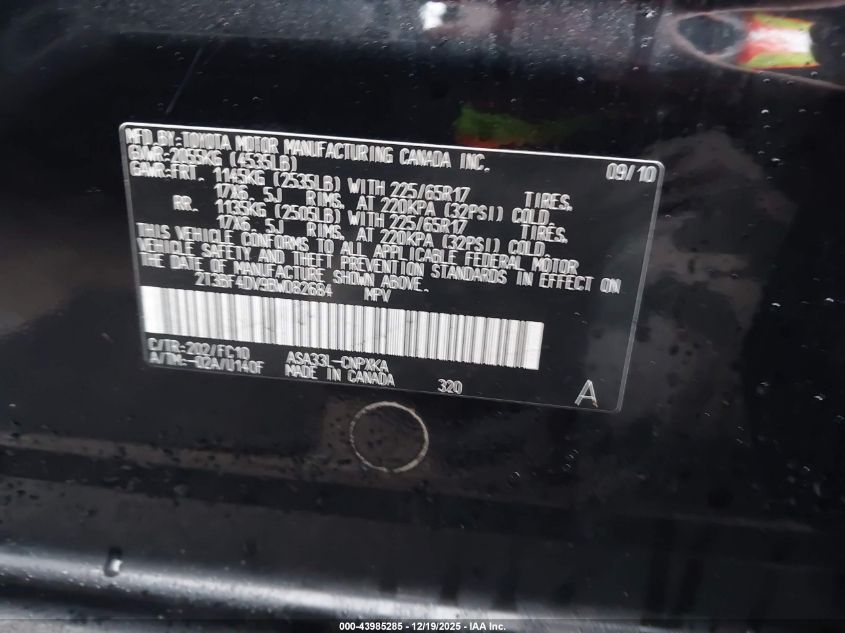 2011 Toyota Rav4 VIN: 2T3BF4DV9BW082684 Lot: 43985285