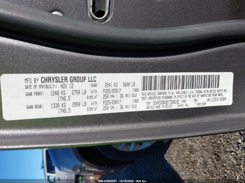 2013 Dodge Journey Sxt VIN: 3C4PDDBG8DT590252 Lot: 43985297