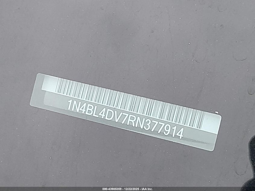 2024 Nissan Altima Sv Fwd VIN: 1N4BL4DV7RN377914 Lot: 43985359