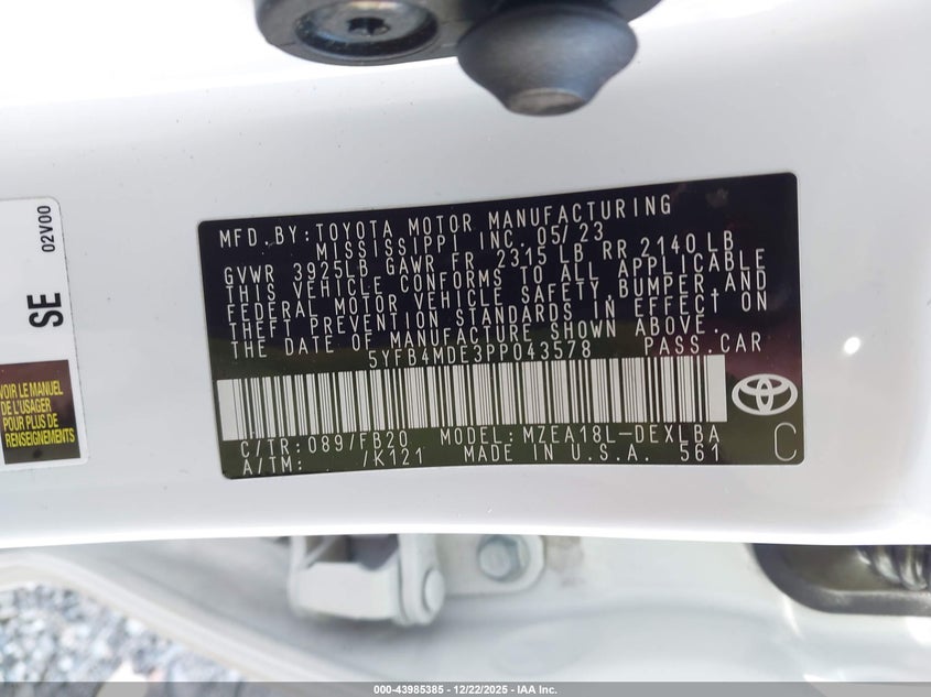 5YFB4MDE3PP043578 2023 TOYOTA COROLLA photo no. 9