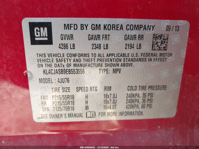 2014 Buick Encore VIN: KL4CJASB9EB553556 Lot: 43985442