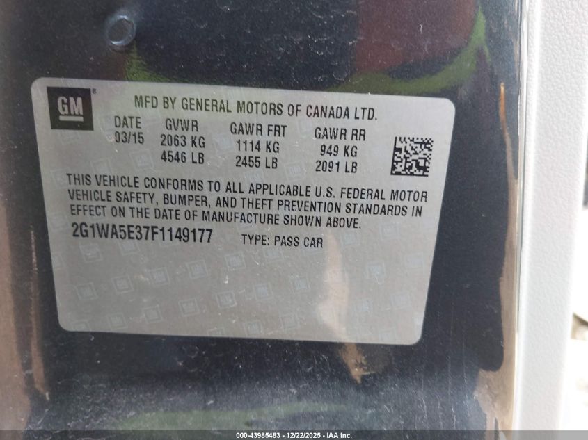 2015 Chevrolet Impala Limited Ls VIN: 2G1WA5E37F1149177 Lot: 43985483