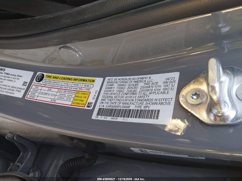 2023 Honda Cr-V Hybrid Sport Touring VIN: 5J6RS6H95PL006998 Lot: 43985527