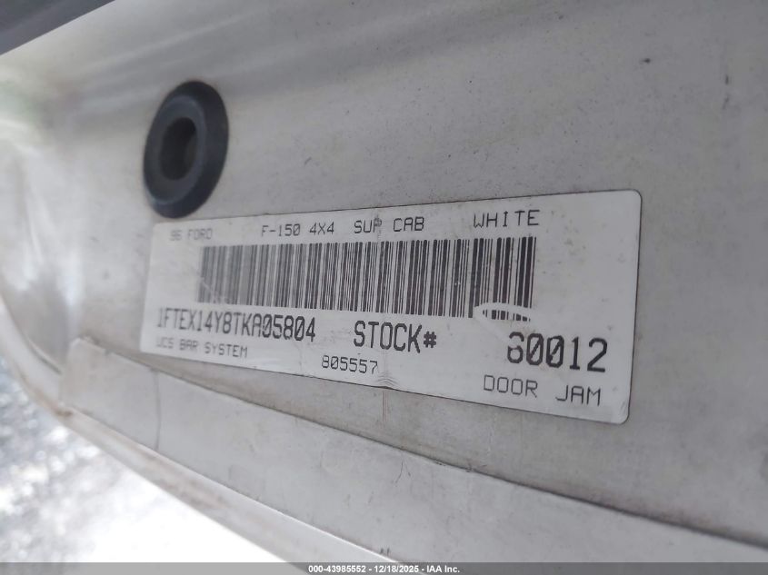 1996 Ford F150 VIN: 1FTEX14Y8TKA05804 Lot: 43985552