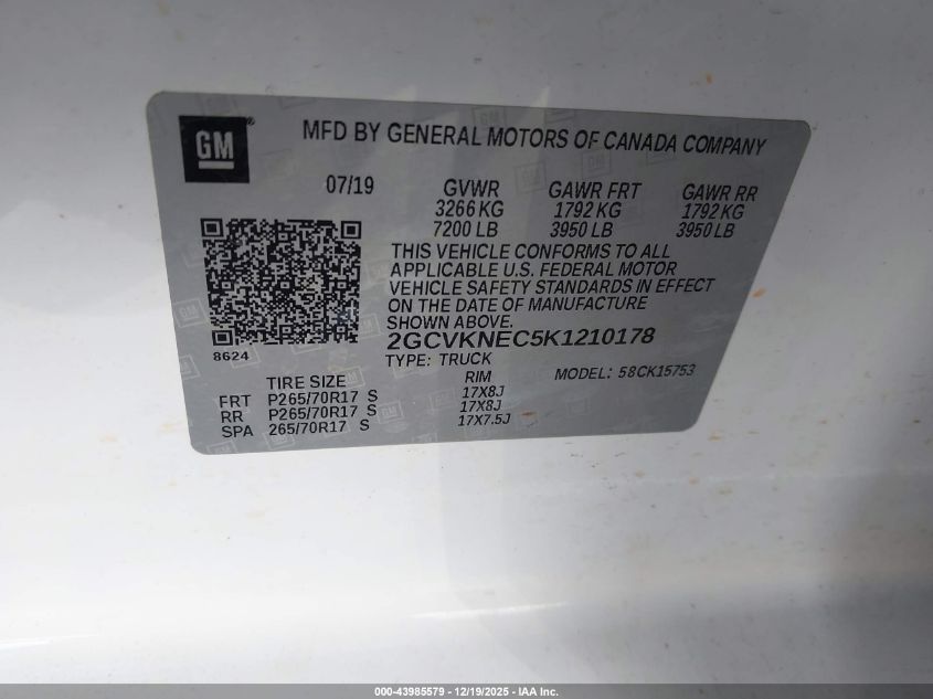 2019 Chevrolet Silverado 1500 Ld Wt VIN: 2GCVKNEC5K1210178 Lot: 43985579
