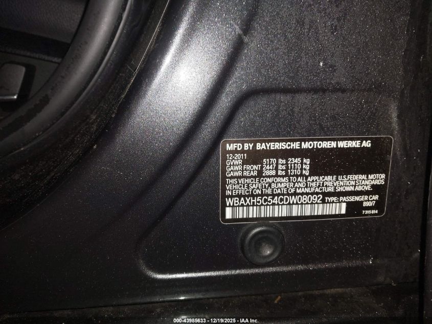 2012 BMW 528I xDrive VIN: WBAXH5C54CDW08092 Lot: 43985633
