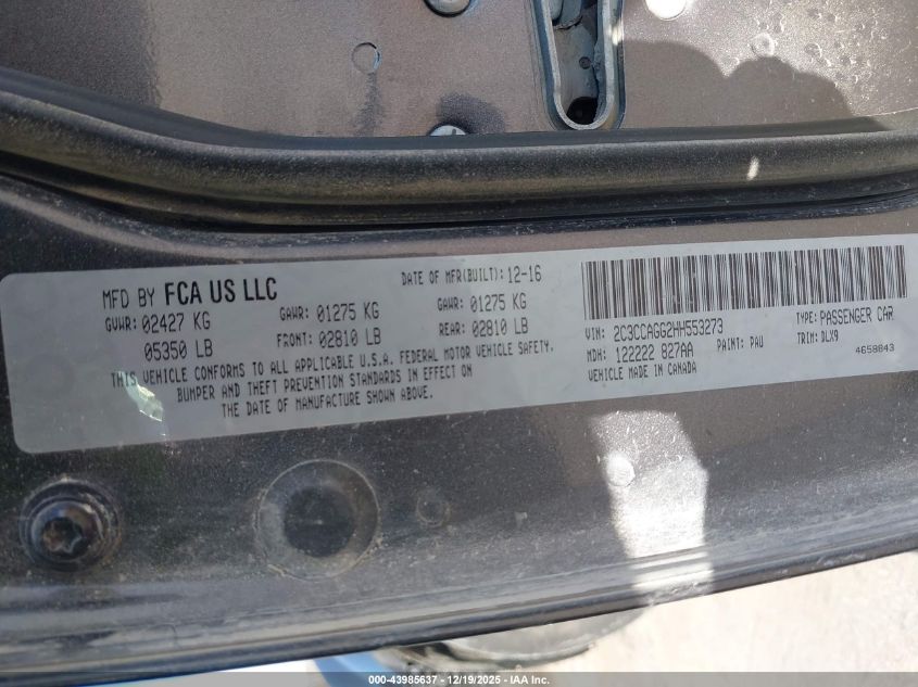 2017 Chrysler 300 300S Awd VIN: 2C3CCAGG2HH553273 Lot: 43985637