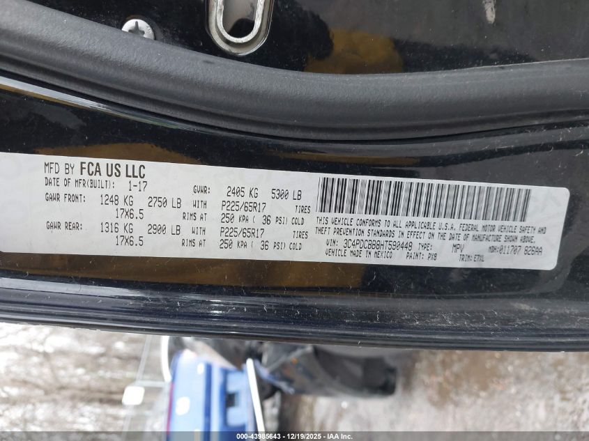 2017 Dodge Journey Sxt VIN: 3C4PDCBB8HT590448 Lot: 43985643