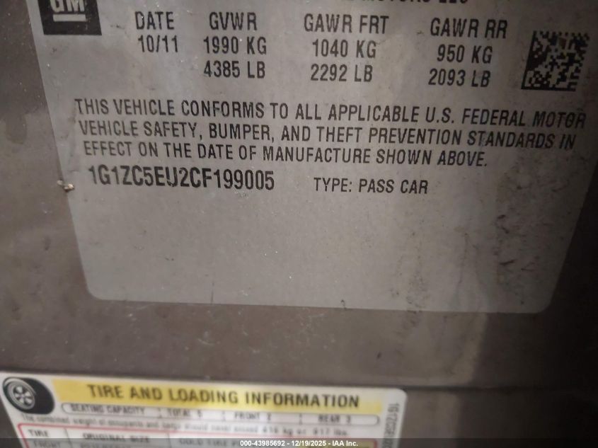 2012 Chevrolet Malibu 1Lt VIN: 1G1ZC5EU2CF199005 Lot: 43985692