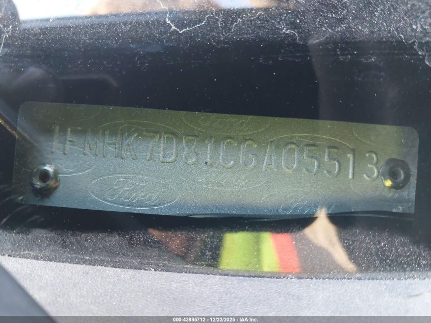 2012 Ford Explorer Xlt VIN: 1FMHK7D81CGA05513 Lot: 43985712