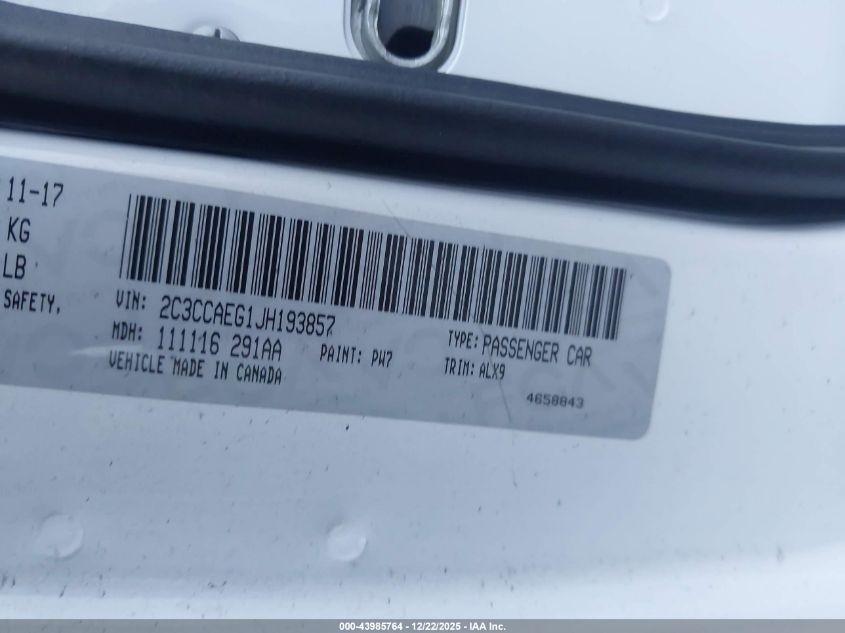 2018 Chrysler 300 Limited VIN: 2C3CCAEG1JH193857 Lot: 43985764