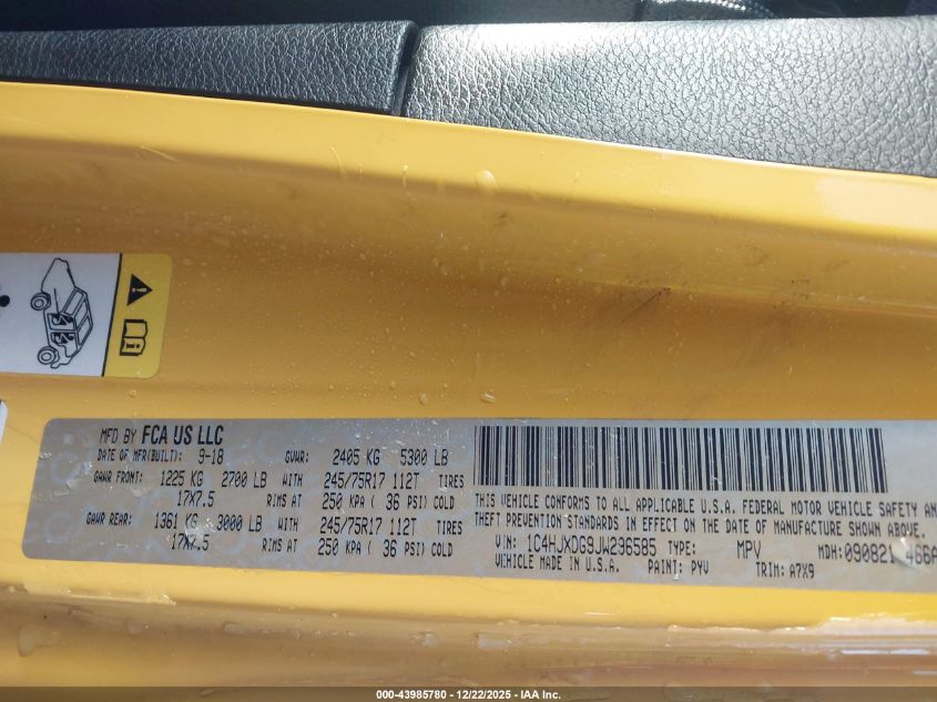 2018 Jeep Wrangler Unlimited Sport 4X4 VIN: 1C4HJXDG9JW296585 Lot: 43985780