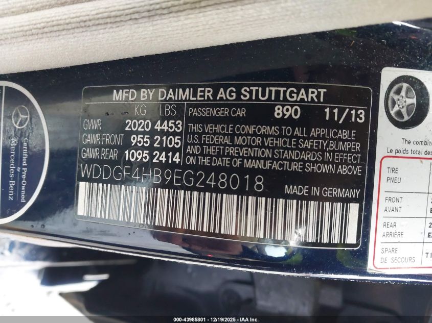 2014 Mercedes-Benz C-Class C 250 Sport VIN: WDDGF4HB9EG248018 Lot: 43985801