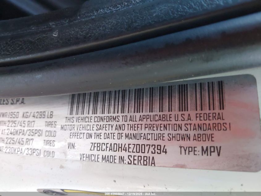 2014 Fiat 500L Trekking VIN: ZFBCFADH4EZ007394 Lot: 43985847