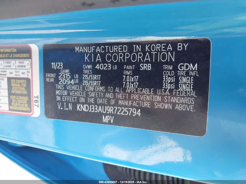 2024 Kia Soul Ex VIN: KNDJ33AU9R7225794 Lot: 43985857