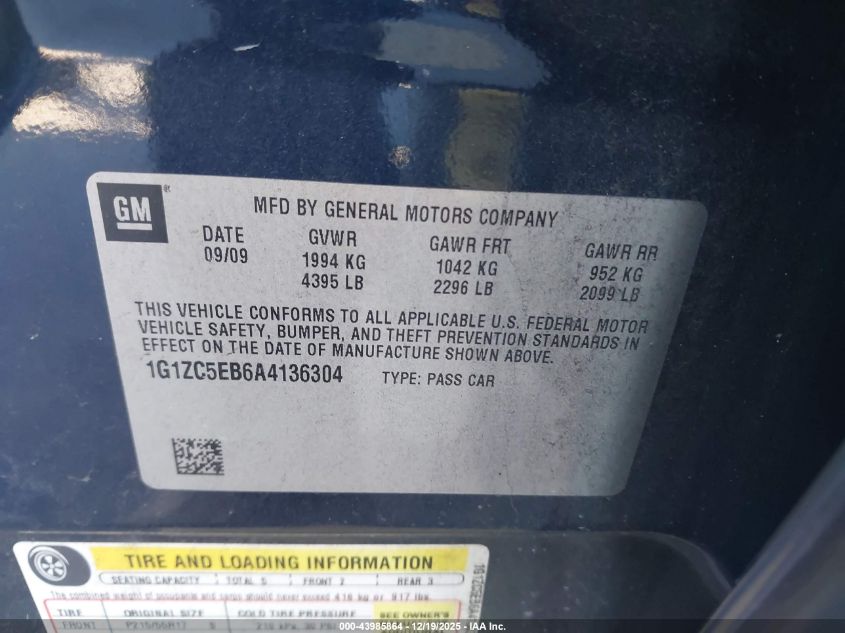 2010 Chevrolet Malibu Lt VIN: 1G1ZC5EB6A4136304 Lot: 43985864