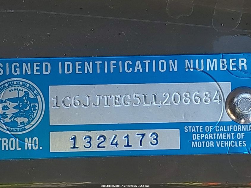 2020 Jeep Gladiator Mojave 4X4 VIN: 1C6JJTEG5LL208684 Lot: 43985880