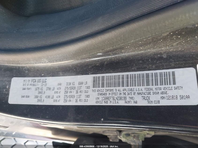 2020 Ram 1500 Lone Star 4X2 5'7 Box VIN: 1C6RREFT6LN238199 Lot: 43985908