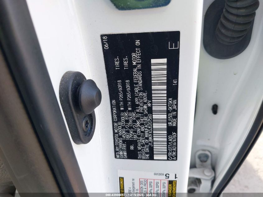 2018 Lexus Gx 460 VIN: JTJBM7FX3J5207560 Lot: 43986057