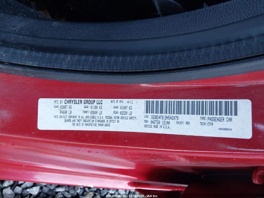 2011 Dodge Avenger Express VIN: 1B3BD4FB1BN542079 Lot: 43986126