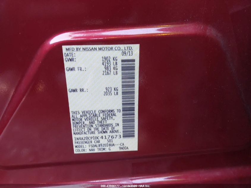 2013 Nissan Leaf S VIN: 1N4AZ0CP1DC417673 Lot: 43986177