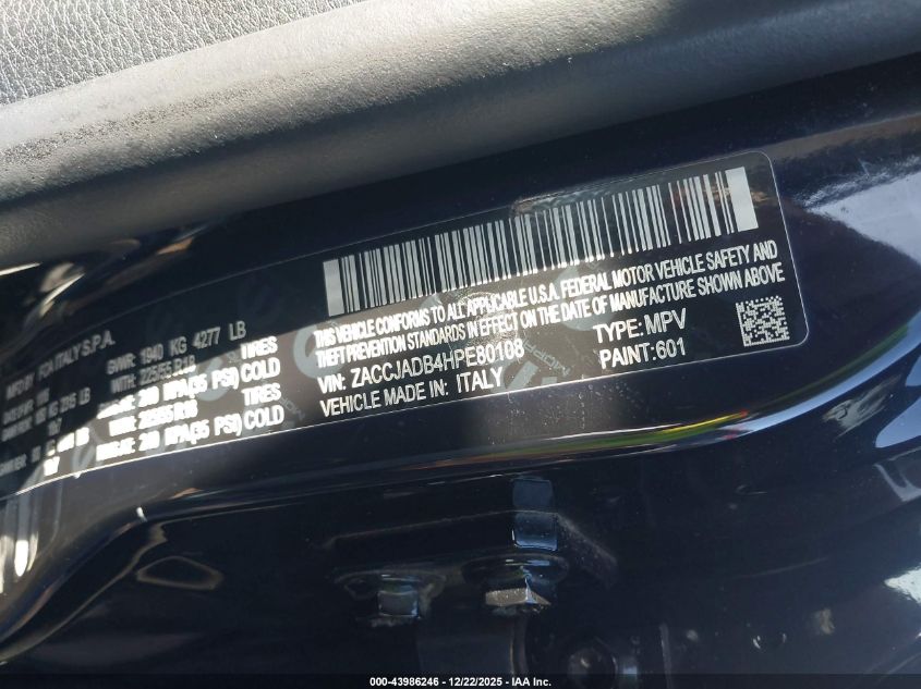 2017 Jeep Renegade Limited Fwd VIN: ZACCJADB4HPE80108 Lot: 43986246