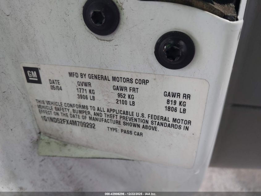 2004 Chevrolet Classic VIN: 1G1ND52FX4M709292 Lot: 43986296