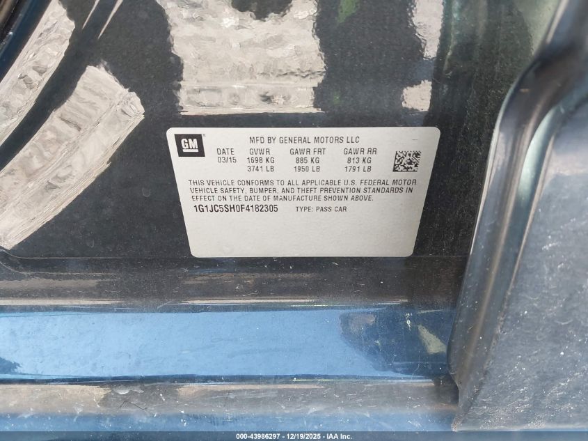 2015 Chevrolet Sonic Lt Auto VIN: 1G1JC5SH0F4182305 Lot: 43986297