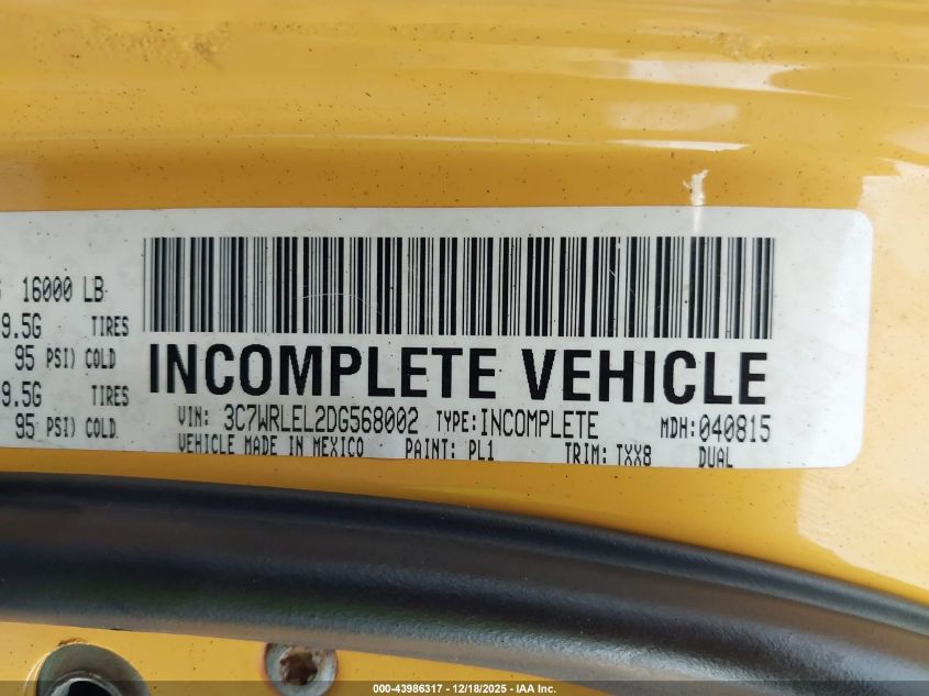 2013 Ram 4500 Chassis Tradesman/Slt/Laramie VIN: 3C7WRLEL2DG568002 Lot: 43986317