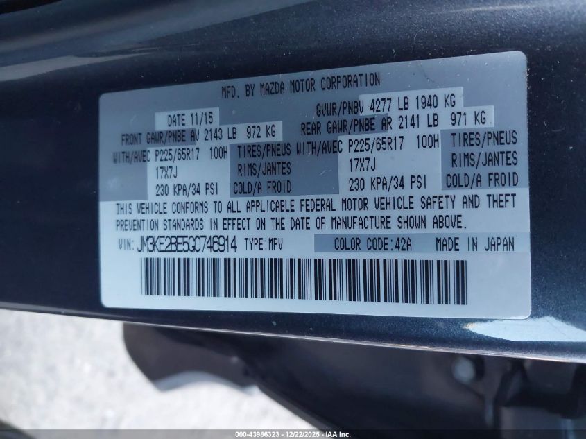 2016 Mazda Cx-5 Sport VIN: JM3KE2BE5G0746914 Lot: 43986323