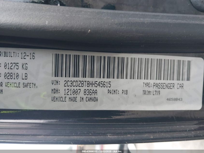 2017 Dodge Challenger R/T VIN: 2C3CDZBT8HH545615 Lot: 43986333