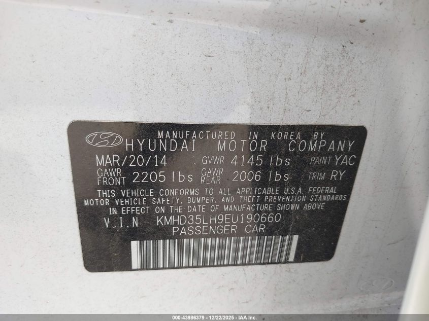 2014 Hyundai Elantra Gt VIN: KMHD35LH9EU190660 Lot: 43986379