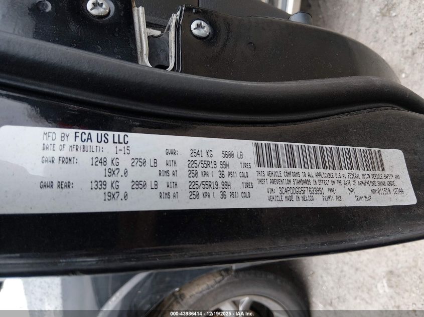 2015 Dodge Journey Crossroad VIN: 3C4PDDGG5FT633991 Lot: 43986414