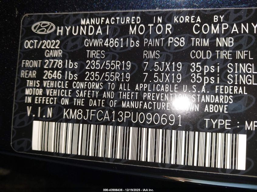 2023 Hyundai Tucson Hybrid Sel Convenience VIN: KM8JFCA13PU090691 Lot: 43986436